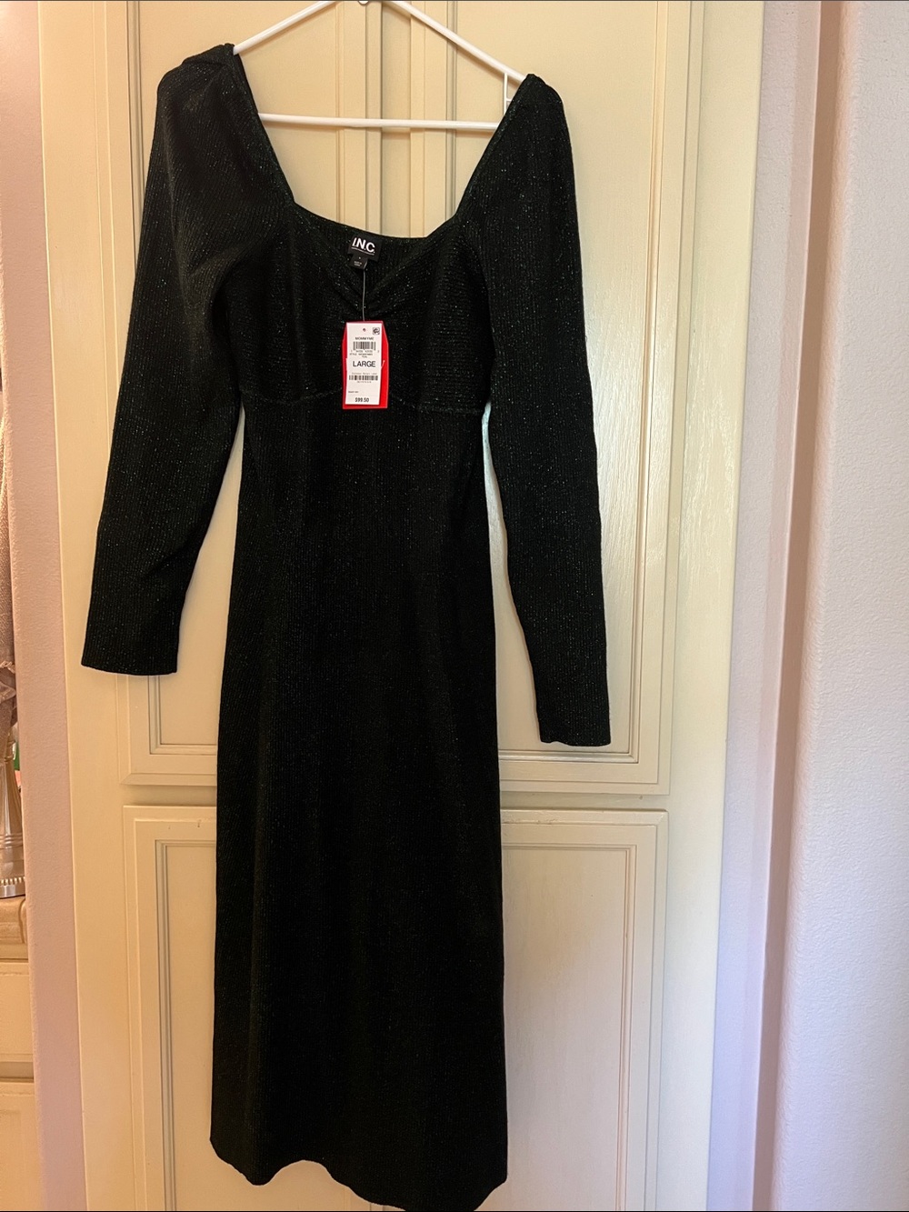New INC International Concepts green & Black Long-Sleeve Midi Dress- stretchy